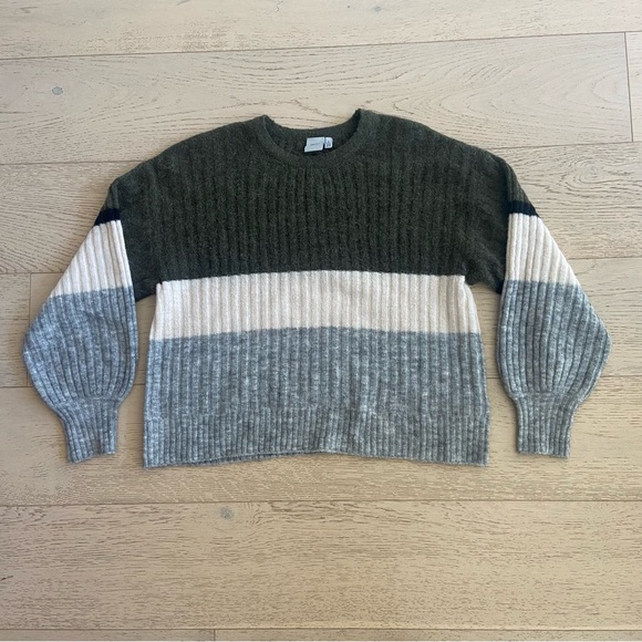 NWOT ICHI Amara Alpaca-Blend Rib Knit Sweater – Size Medium, Striped, Scandi - Picture 2 of 10